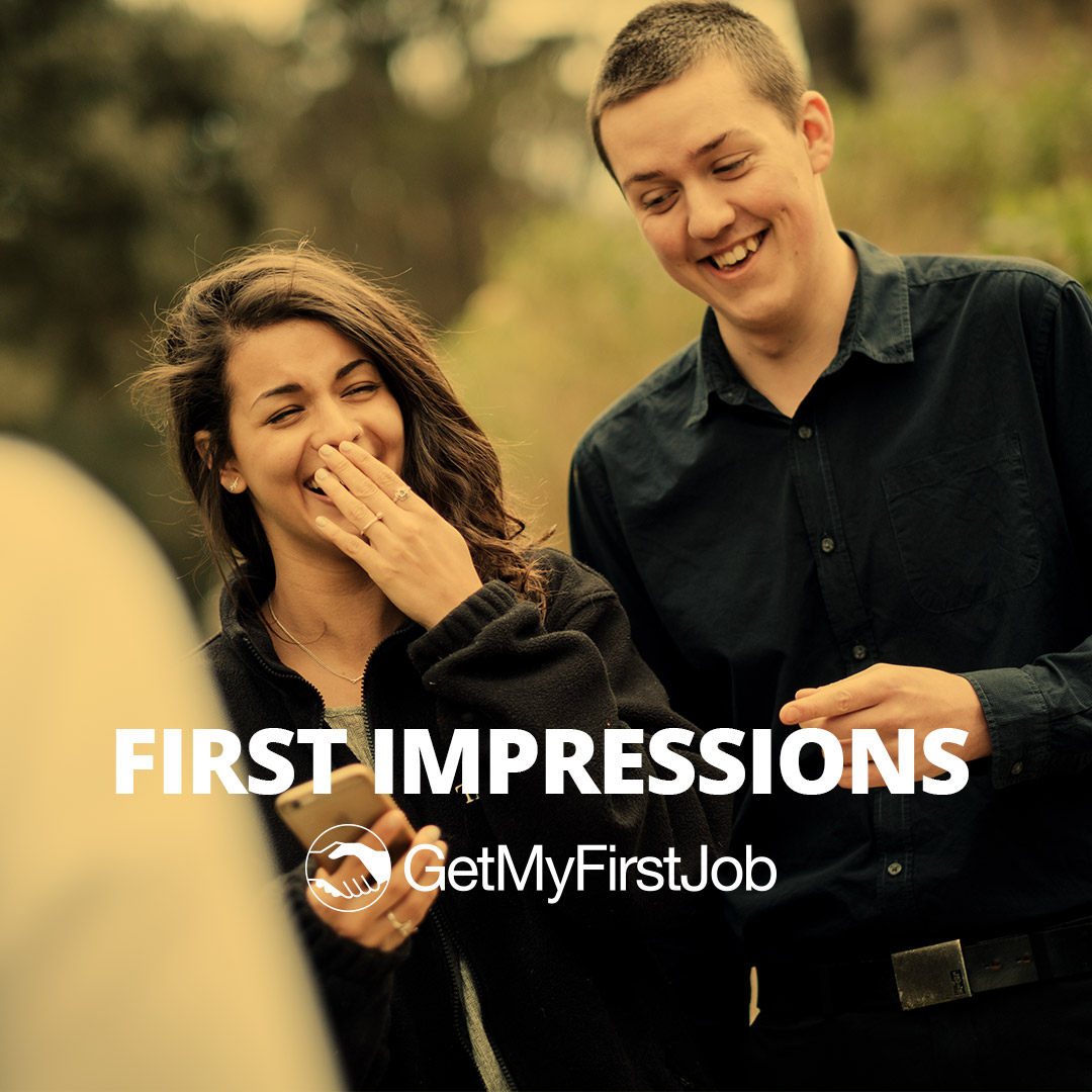 Two people chatting and laughing