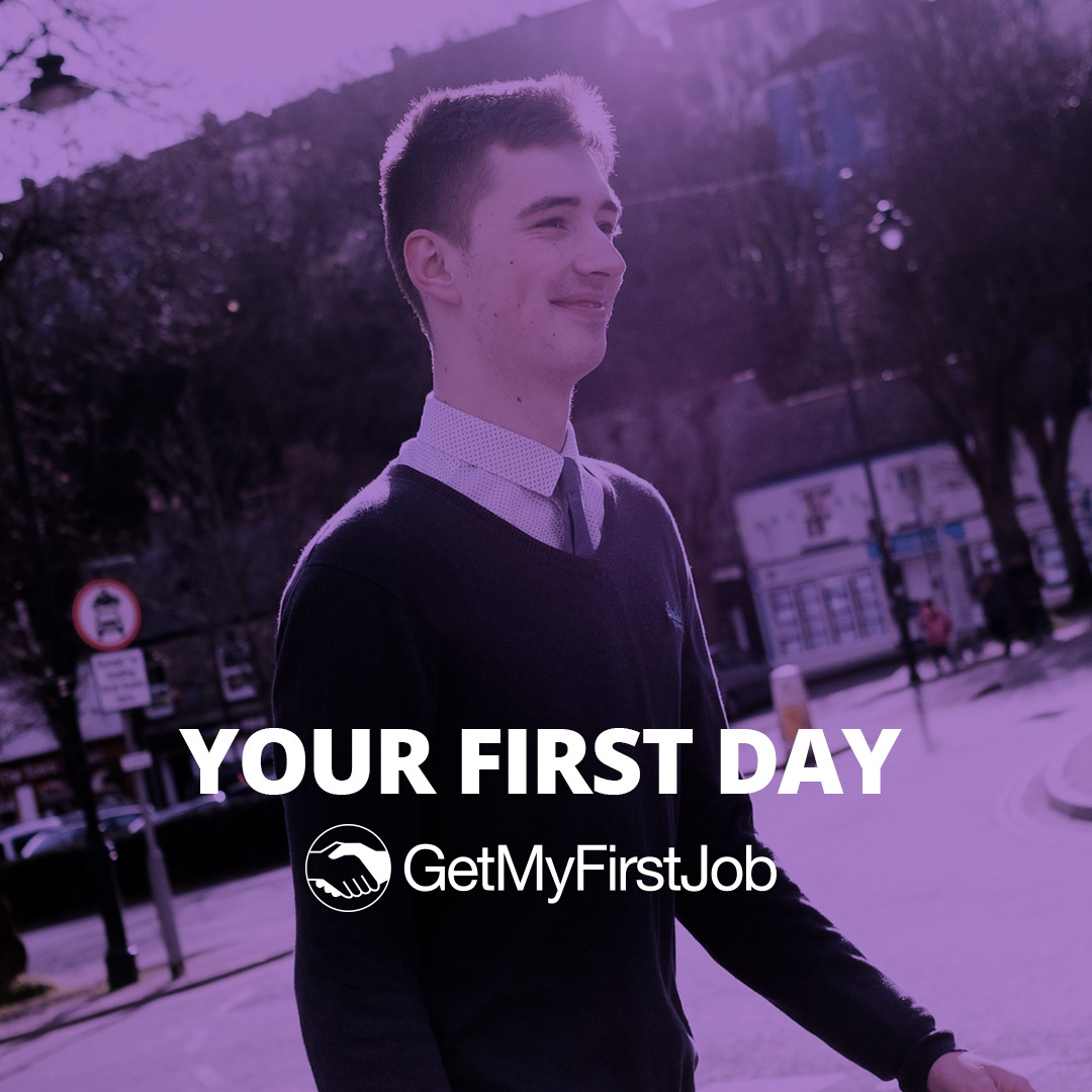 Young man walking into his first job