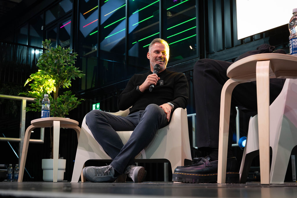 Jamie Carragher on stage at the Raise Up Youth Summit where YouthPath was launched